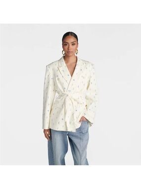 KBB by KAHLANA ‘The Erin Blazer’ white blue Floral Tie-Waist Blazer